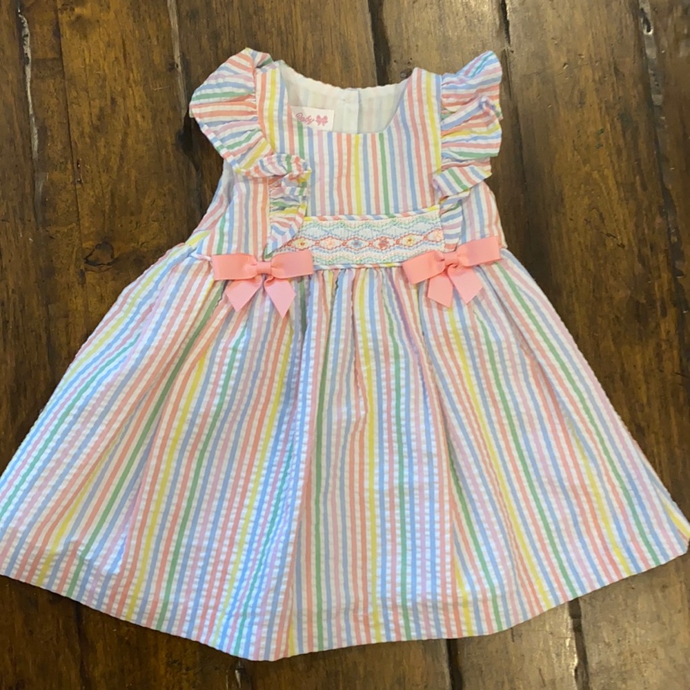 💝 Bonnie Baby Seersucker Smocked Dress 👗
